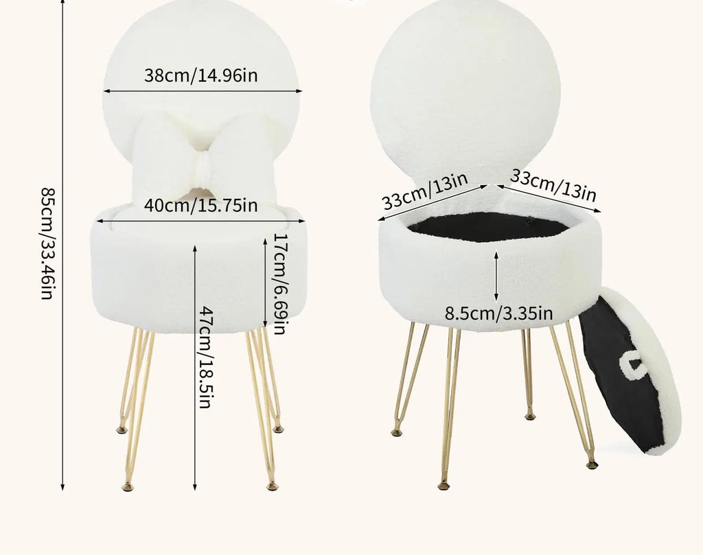 Tabouret Coquette — bouclette blanche, dossier rabattable et coffre – vue 5
