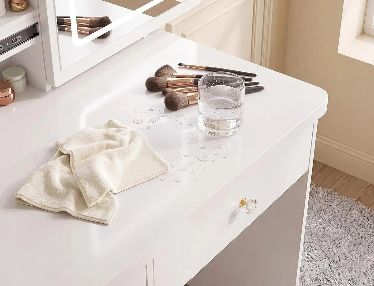 Coiffeuse Apolline — miroir LED coulissant, 5 tiroirs et tabouret – vue 3