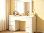 Coiffeuse Constance — 110 cm, miroir à ampoules et 7 tiroirs