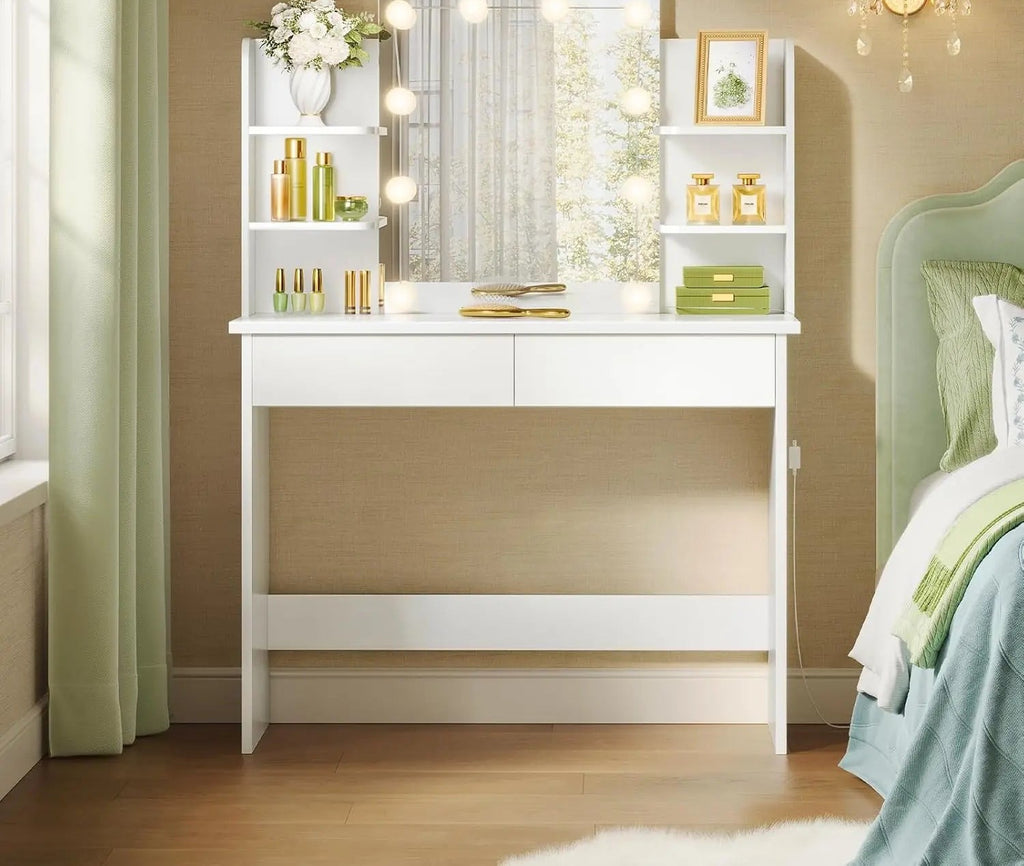 Coiffeuse Louise — 90 cm, miroir à 10 ampoules et 2 tiroirs – vue 2