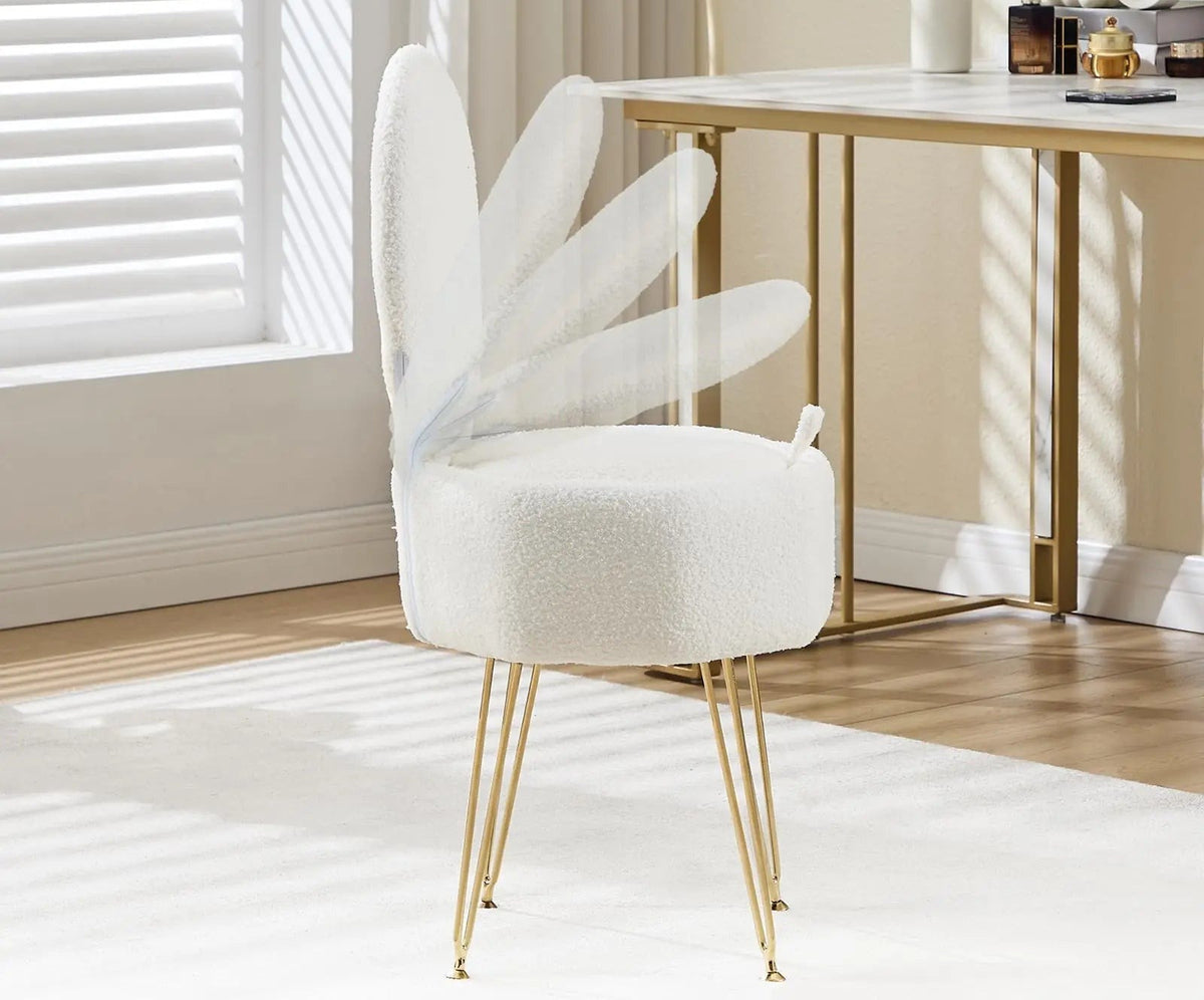 Tabouret Coquette — bouclette blanche, dossier rabattable et coffre – vue 3