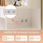Coiffeuse Margot — compacte, miroir à ampoules, prises et tabouret – vue 5