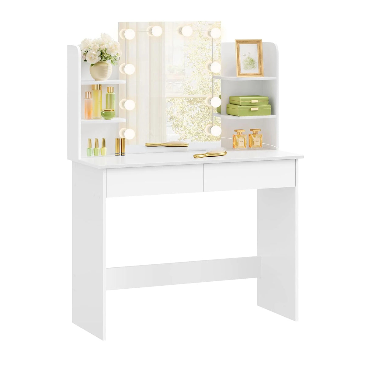Coiffeuse Louise — 90 cm, miroir à 10 ampoules et 2 tiroirs – vue 3