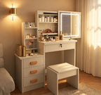 Coiffeuse Joséphine — miroir LED, 4 tiroirs et tabouret – vue 3