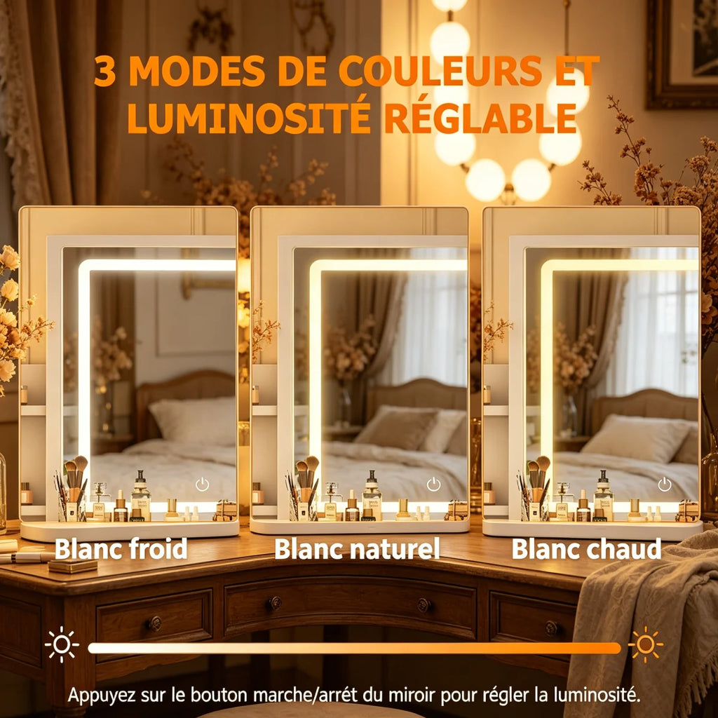 Coiffeuse Joséphine — miroir LED, 4 tiroirs et tabouret – vue 5