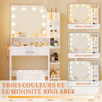 Coiffeuse Margot — compacte, miroir à ampoules, prises et tabouret – vue 4