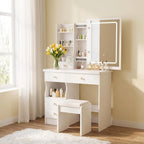 Coiffeuse Apolline — miroir LED coulissant, 5 tiroirs et tabouret