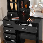Coiffeuse Victoire noire — miroir coulissant à 10 ampoules, 6 tiroirs et tabouret – vue 6