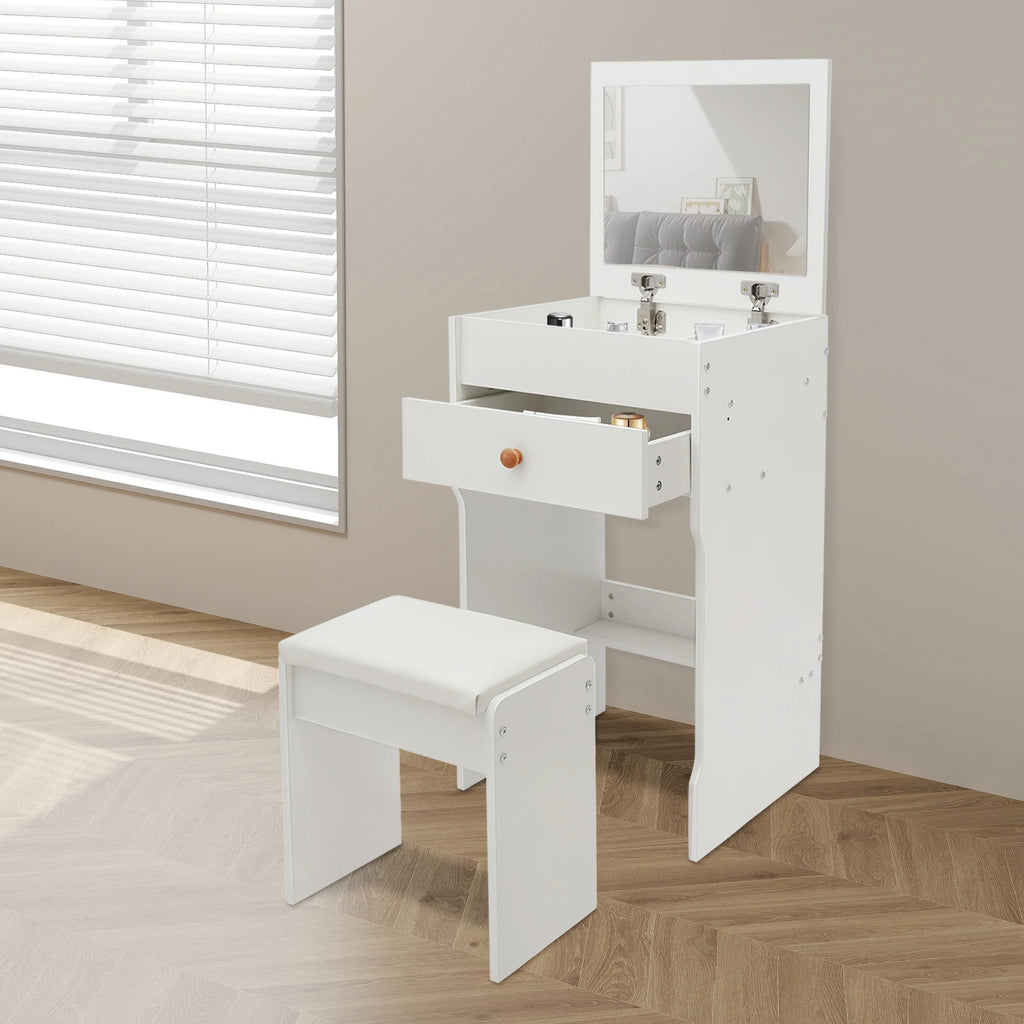 Coiffeuse Lison — 40 cm de large, miroir caché et tabouret