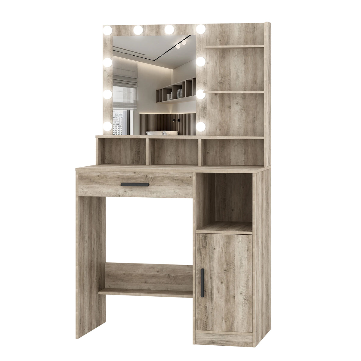 Coiffeuse Romy — miroir à 10 ampoules, tiroir et placard – vue 5