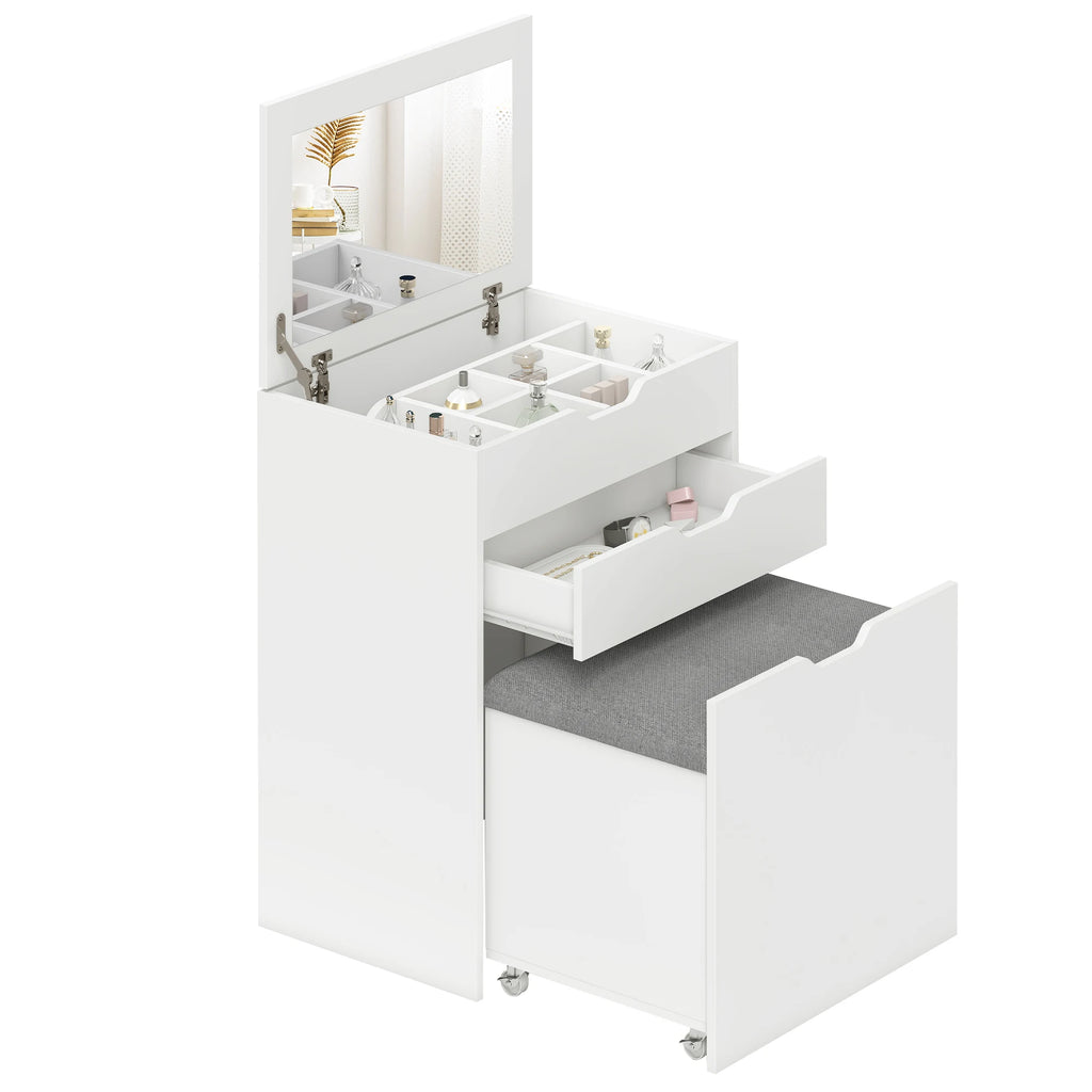 Coiffeuse Ninon — compacte, miroir rabattable et tabouret-coffre – vue 2