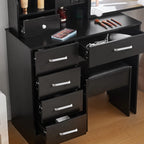 Coiffeuse Victoire noire — miroir coulissant à 10 ampoules, 6 tiroirs et tabouret – vue 5