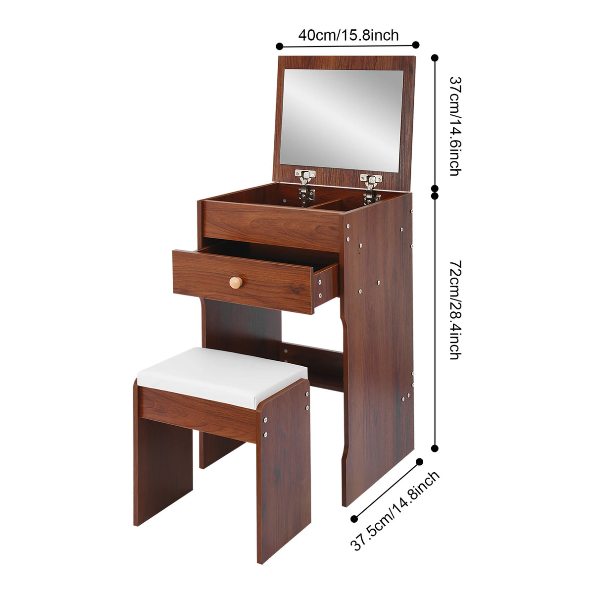 Coiffeuse Lison — 40 cm de large, miroir caché et tabouret – vue 11