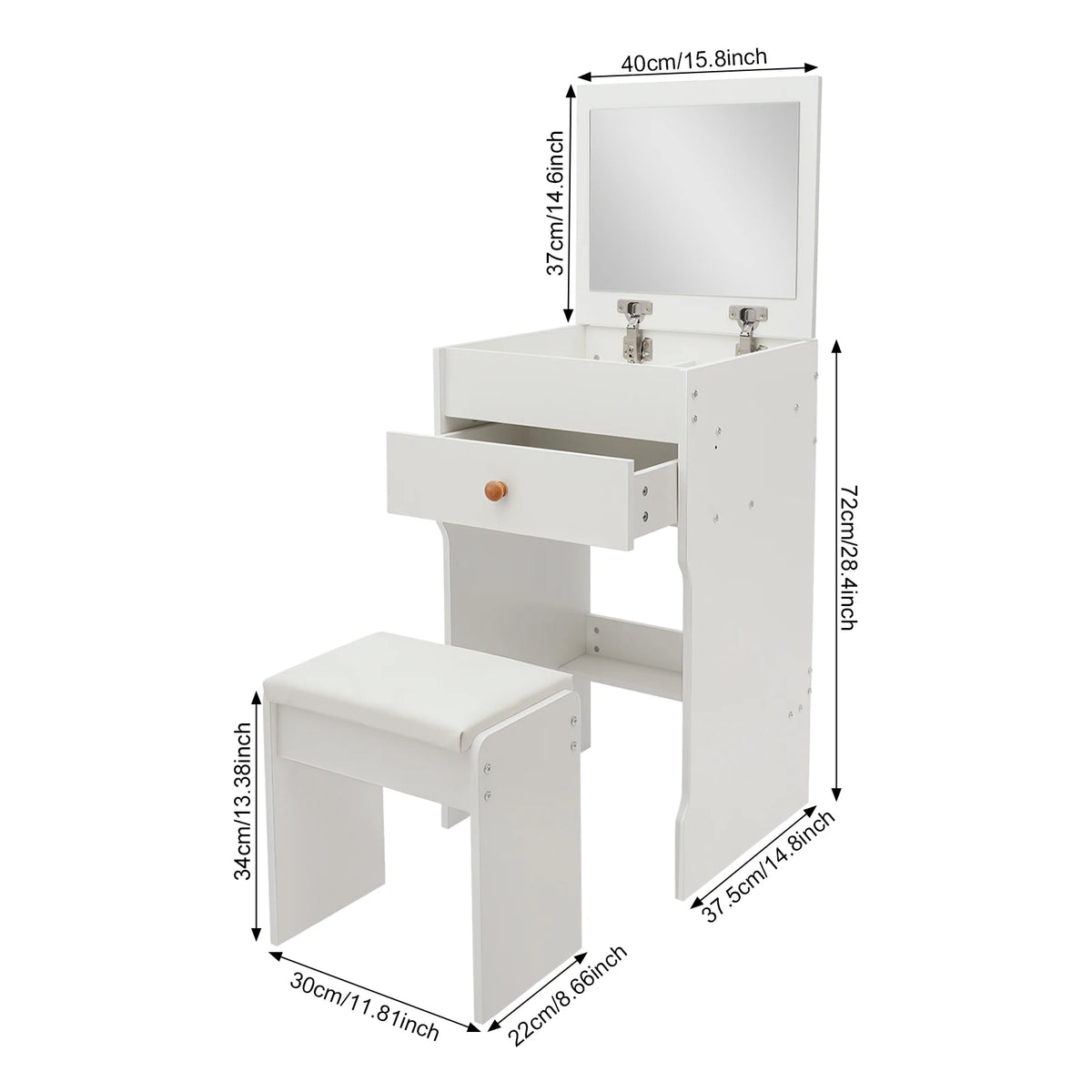 Coiffeuse Lison — 40 cm de large, miroir caché et tabouret – vue 4