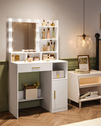 Coiffeuse Romy — miroir à 10 ampoules, tiroir et placard