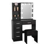 Coiffeuse Victoire noire — miroir coulissant à 10 ampoules, 6 tiroirs et tabouret – vue 8