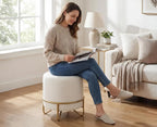Tabouret Perle — pouf rond en chenille crème, base dorée – vue 3