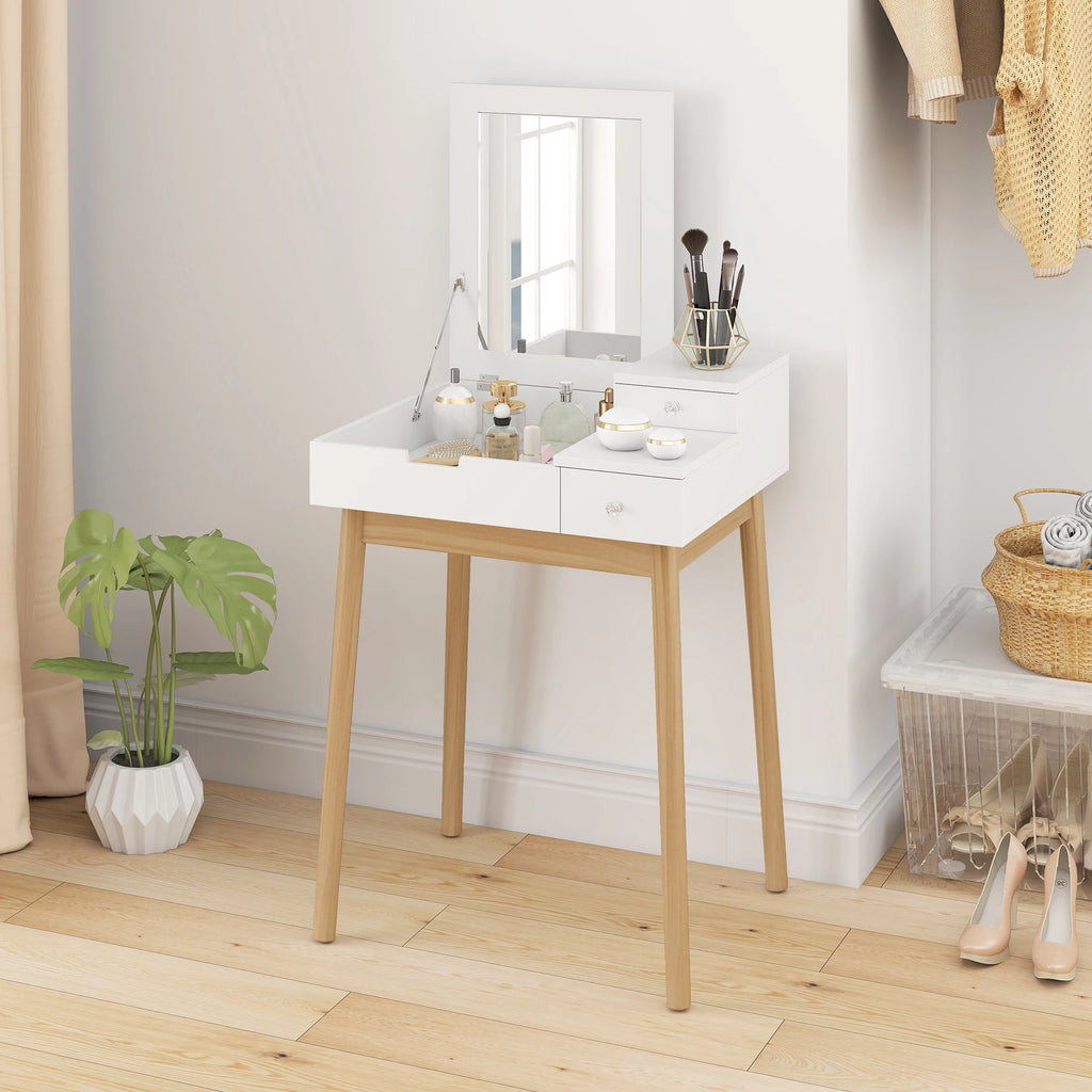 Coiffeuse Alma — bureau 2 en 1, miroir rabattable, pieds en pin – vue 3