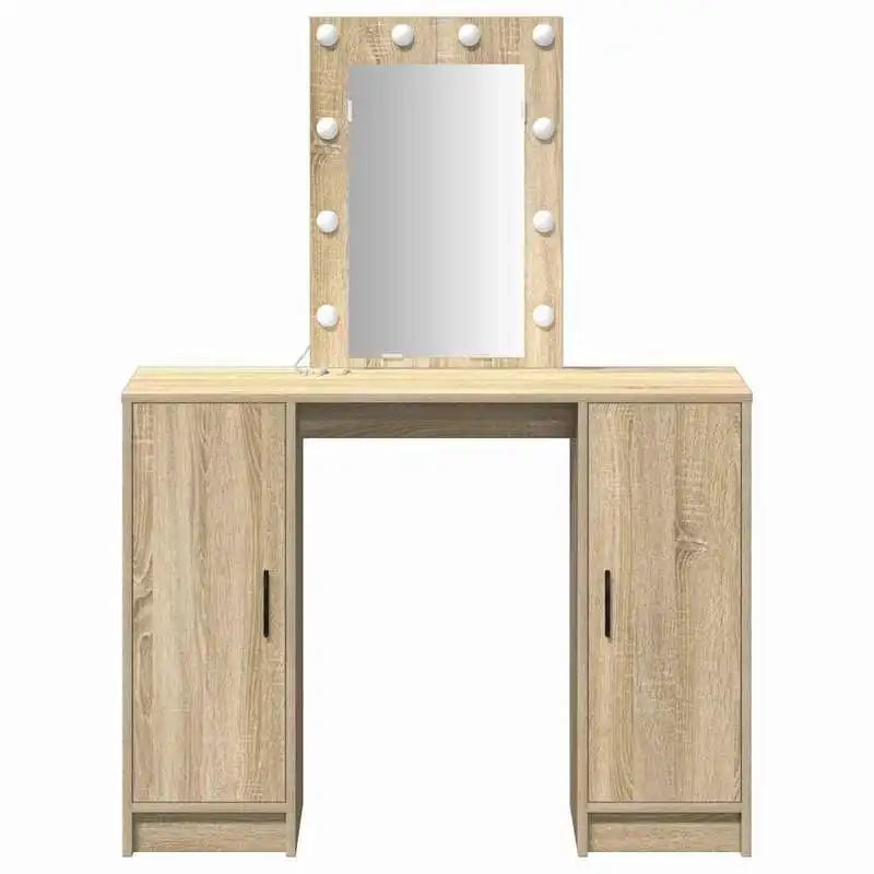 Coiffeuse Garance — décor chêne, miroir à ampoules et 2 placards – vue 5
