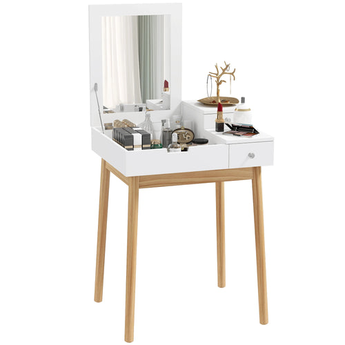 Coiffeuse Alma — bureau 2 en 1, miroir rabattable, pieds en pin – vue 2