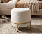 Tabouret Perle — pouf rond en chenille crème, base dorée – vue 2