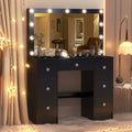 Coiffeuse Ava — noire, miroir à 11 ampoules et 7 tiroirs