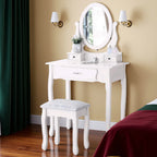 Coiffeuse Colette — style romantique, miroir ovale et tabouret – vue 2