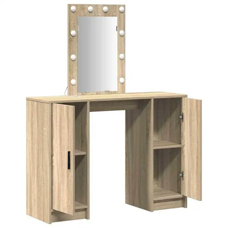 Coiffeuse Garance — décor chêne, miroir à ampoules et 2 placards – vue 3