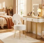 Tabouret Coquette — bouclette blanche, dossier rabattable et coffre