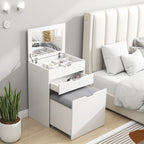 Coiffeuse Ninon — compacte, miroir rabattable et tabouret-coffre