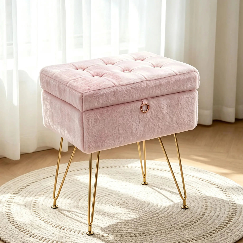 Tabouret Nuage — fausse fourrure, coffre de rangement et pieds dorés – vue 6