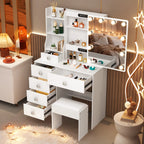 Coiffeuse Victoire — miroir coulissant à 10 ampoules, 6 tiroirs et tabouret – vue 2