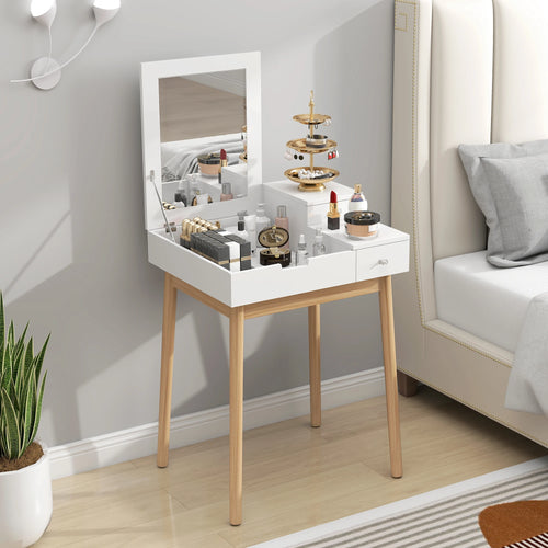 Coiffeuse Alma — bureau 2 en 1, miroir rabattable, pieds en pin
