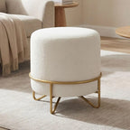 Tabouret Perle — pouf rond en chenille crème, base dorée
