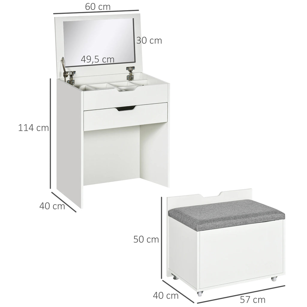Coiffeuse Ninon — compacte, miroir rabattable et tabouret-coffre – vue 4
