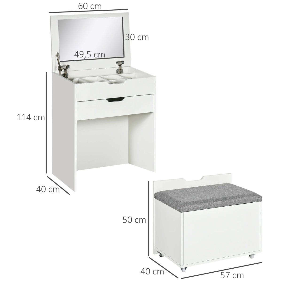 Coiffeuse Ninon — compacte, miroir rabattable et tabouret-coffre – vue 4