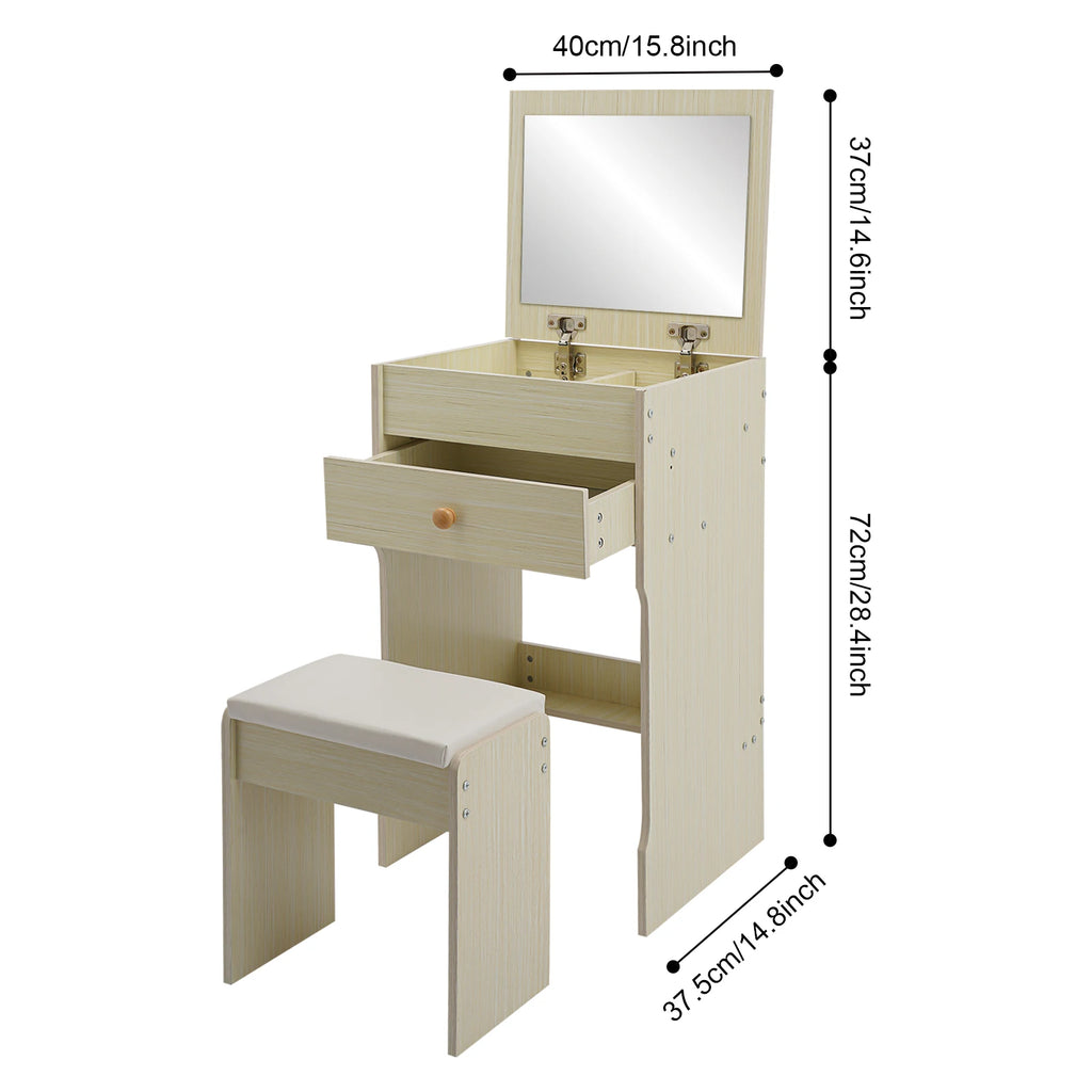 Coiffeuse Lison — 40 cm de large, miroir caché et tabouret – vue 8