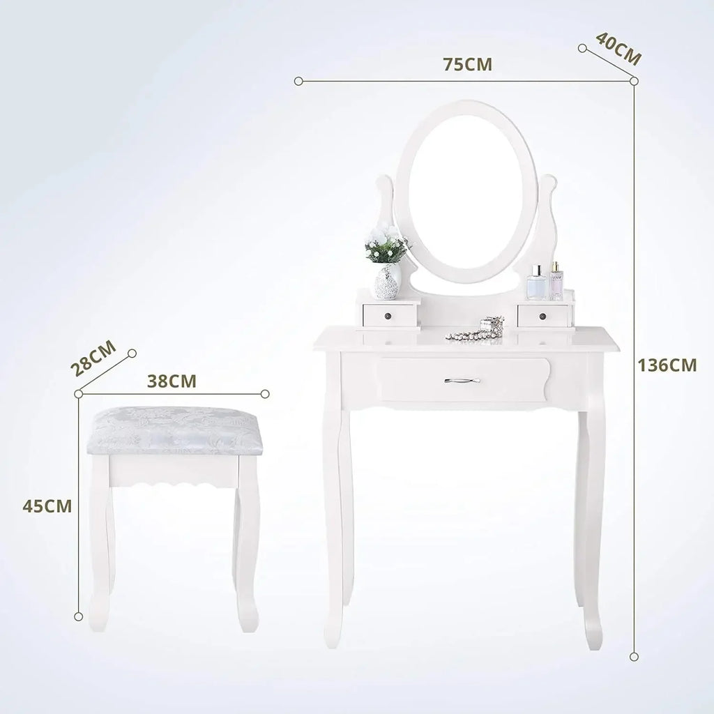 Coiffeuse Colette — style romantique, miroir ovale et tabouret – vue 4