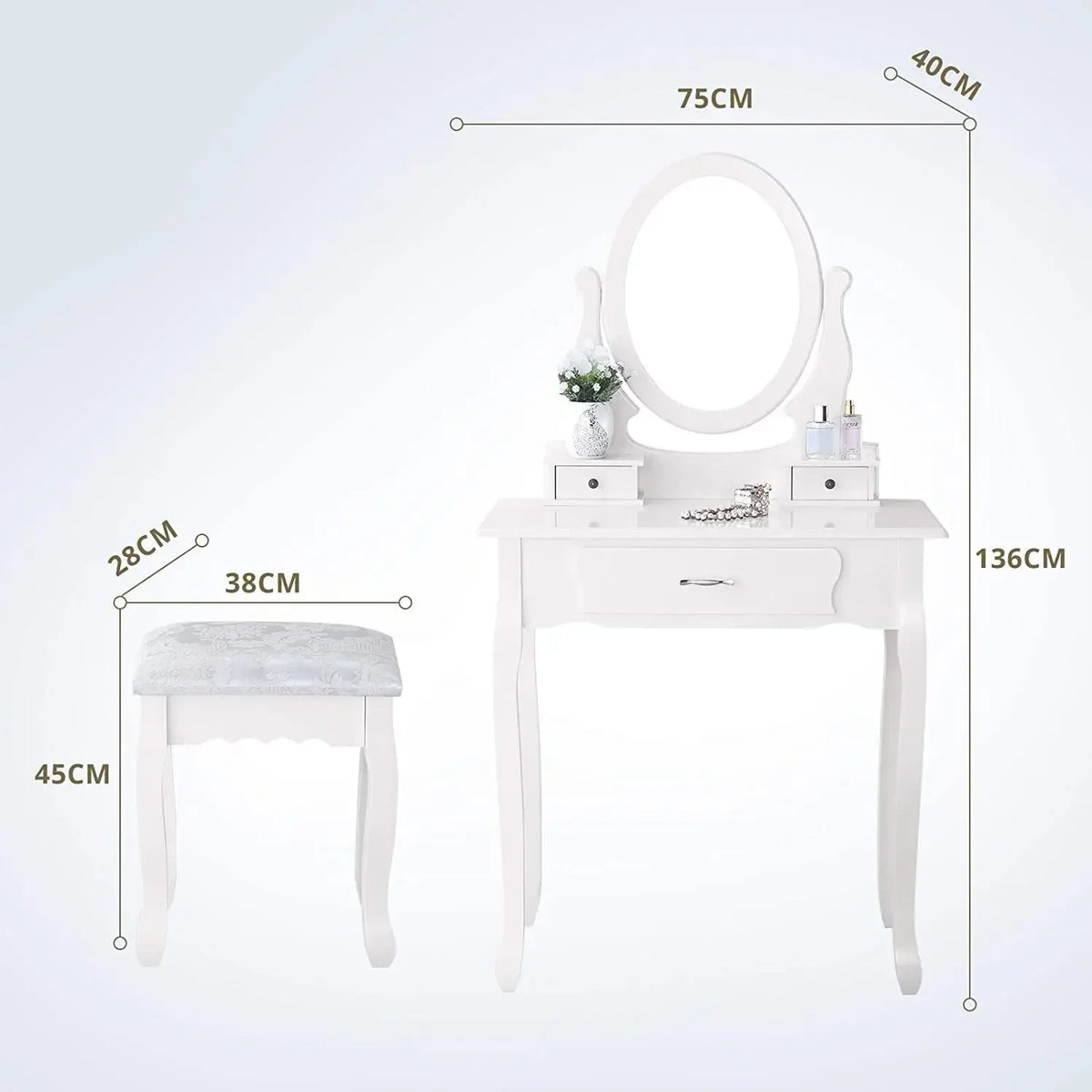 Coiffeuse Colette — style romantique, miroir ovale et tabouret – vue 4
