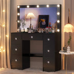 Coiffeuse Ava — noire, miroir à 11 ampoules et 7 tiroirs – vue 3