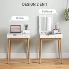 Coiffeuse Alma — bureau 2 en 1, miroir rabattable, pieds en pin – vue 4