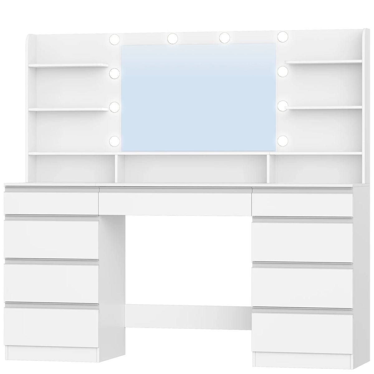 Coiffeuse Olympe — 150 cm, 9 tiroirs et miroir à 10 ampoules – vue 3